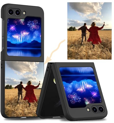 CAXKJE Black Personalisierte Schutzhülle für Samsung Galaxy Z Flip 5 (6.70 Zoll),mit Eigenem Foto Bild Text Individuelle Schutzhülle,PC Handyhülle Ultra-dünne Stoßfestigkeit Case,ZT2 - Black