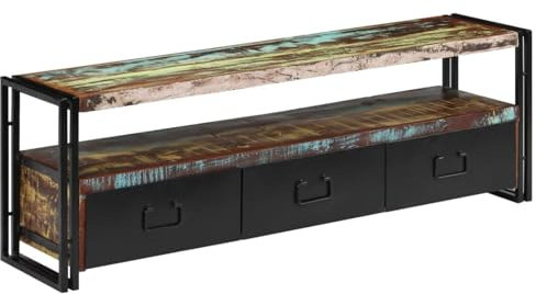 Camerina TV-Schrank Altholz Massiv 120 x 30 x 40 cm Fernsehertisch Sideboard Wohnzimmer Tv