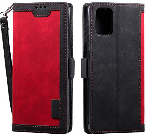 Rnrieyta Miagon Brieftasche Hülle für Samsung Galaxy S24 Plus,PU Ledertasche Case Cover Handyhülle mit Kartenfach Geld Slot Ständer TPU Bumper Flip Schutzhülle,Rot Schwarz