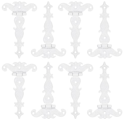 Sourcing Map 8pcs Retro White Zinc Plated T-Strap Hinges, 3.5 Inch Door Tee Hinge for Wooden Fences Yard Doors Barn Gate Wooden Box