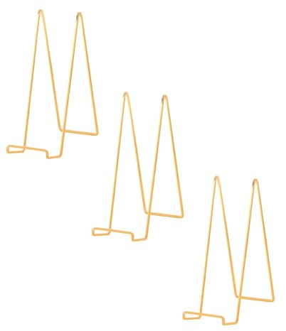 Staffelei Aufsteller Teller Ständer Groß - Tellerständer Metall für schwere Dekoteller - Superhoher Tellerhalter - Eisen Halterung fuer Buch | Bilderrahmen | Plakette - Golden - 3 Stück - 30,5 cm