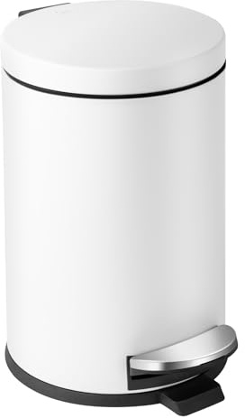 Cesun 1.2 Gallons Small Trash Can with Lid, White Bathroom Garbage Can with Foot Pedal, Mini Round Wastebasket for Bathroom, Bedroom, Office, 4.5 Liters / 1.2 Gallons, White