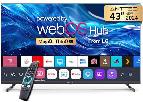 Antteq Smart TV 43 inch MagiQ 43 4K UHD webOS TV, ThinQ AI MEMC Work with Alexa 2024 Black Television
