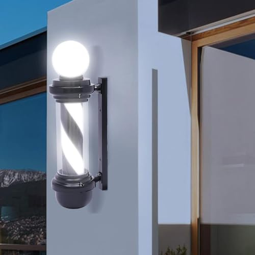 Poste Barbero, Luz Led Blanca Y Negra, Poste Barbero Tradicional Exterior BarberíA, Caja Luz con Letrero Giratorio para BarberíAs O Tiendas SPA(68 * 26cm)