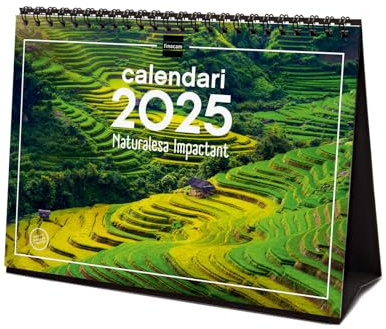 Finocam - Tischkalender zum Schreiben 2025 Monat Ansicht Januar 2025 - Dezember 2025 (12 Monate) Natur Katalanisch