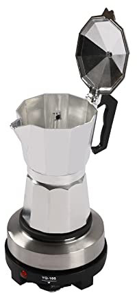 WDRENTOOL Espressomaschine mit Elektrische Heizplatte, 500W Espressokocher Aluminium Espressomaschinen Mokkakanne für Gasherd, Elektroherd, Keramikocher und Campingkocher (3 Tassen)