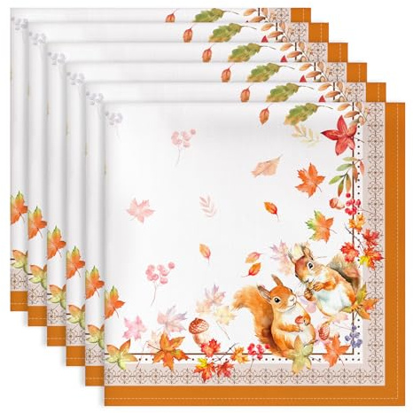 Arquiel Servilletas de Hojas Otoño Tela de Cocina, Servilletas de 6 de Tela 100% Algodón Suaves Cómodas Lavables Reutilizables Servilletas de Mesa para Cenas Familiares, Cócteles, Bodas