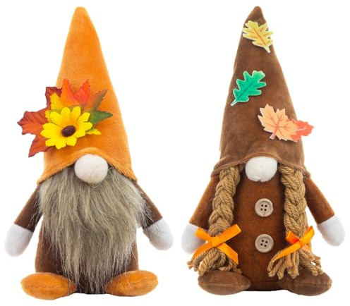 Peluche Gonk GNOME Adornos de Navidad Hecho a Mano Muñeca Sueca Otoño Hoja de Arce Girasol Halloween Acción de Gracias Decoración de Mesa Juego de 2