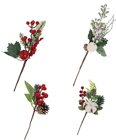 ULDIGI 4stücke Künstliche Berry Stiele Weihnachtsdeko Simulation Berry Zweig Dekoration Blumenkorb Vase Kranz Girlande Naturlook Bastelzubehör Kreativ DIY