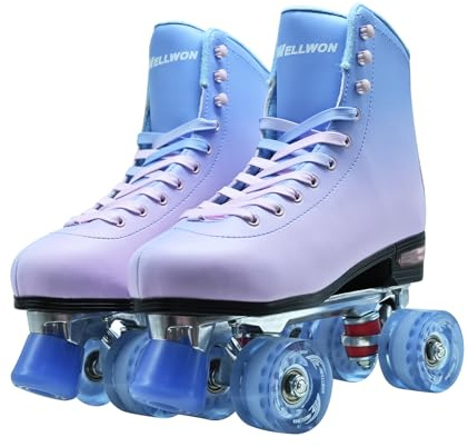 WELLWON Roller Skate for Women and Men, Classic Design High-Top PU Leather Quad Roller Skates for Outdoor and Indoor, Rollerskates for Beginner Size 6/7/8/9/10/11