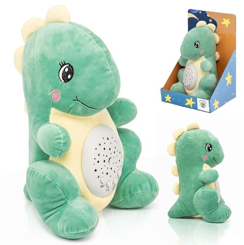 CORALEDA, Dinosaurier-Plüschtier für Babys, Puppe, die Lichter und Geräusche projiziert, Babyspielzeug 6-12 Monate, Musik zum Schlafen des Babys mit entspannenden Melodien, Baby schlafen, Taufgeschenk