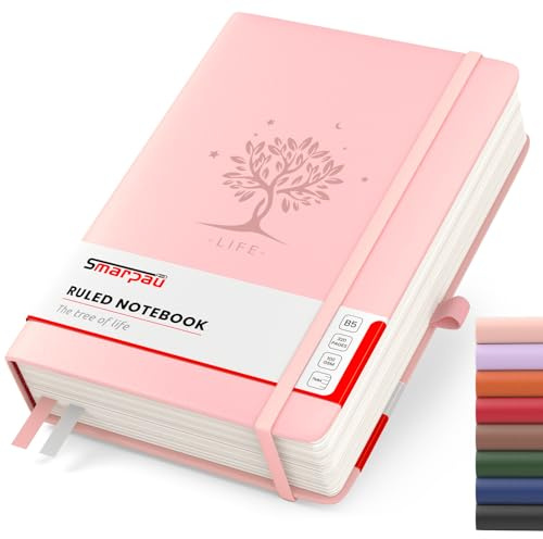 Smarpau Notizbuch B5, Hardcover Journal mit 320 Seiten 100gsm Dickes Papier | Leder Tagebuch mit Index Tabs, Notizblock für Erwachsene Arbeit, Schreiben, Notizen, Lernen, Reisen, 19 x 25 cm-Rosa