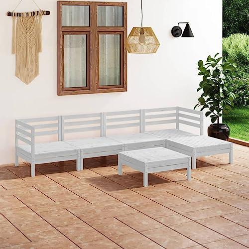 KTHLBRH 6-TLG. Garten-Lounge-Set Massivholz Kiefer Weiß Balkonmöbel-Sets Gartenmöbel-Sets Terrassenmöbel-Sets Outdoor-Möbel-Sets für Terrasse, Garten, Balkon