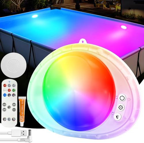 DeeprBlu 2025 Optimiert Poolbeleuchtung Unterwasser mit Fernbedienung, Schwimmende Poolbeleuchtung Akku, Magnetische Poolbeleuchtungen mit Klebstoff, IP68 Wasserfest Whirlpool Licht für Badewanne, Spa