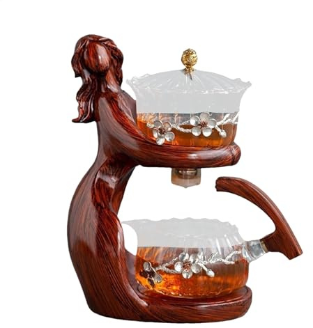 Glass Tea Pot Set - Transparent Tea Maker, Semi Automatic Tea Brewing Kit with Infuser | Steel Filter Teapot, Convenient Pour Design, Effortless Draining Tea Pot for Gatherings, Home Use or Events