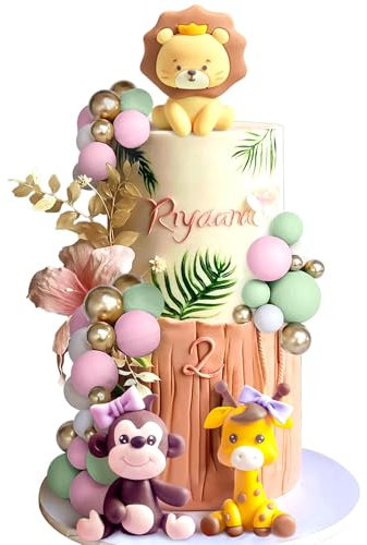 JeVenis decoracion de tarta safari para niñas 1er cumpleaños animales del zoo