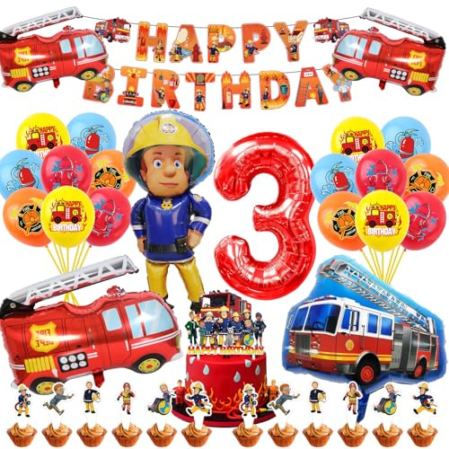 Funnity Feuerwehr Geburtstag Deko 3 Jahre, Feuerwehr Party Deko