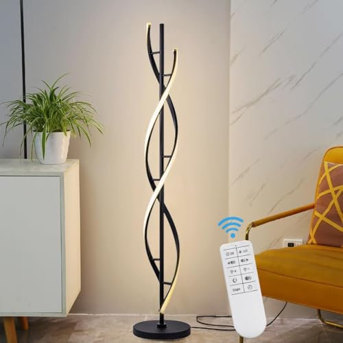 ELINKUME Lampadaire sur Pied Salon Dimmable,Lampe sur Pied Spirale Noir avec Télécommande,LED Lampadaires 30W avec Réglage de la Température en 3 Couleurs,Éclairage Décoratif Moderne,Hauteur 153cm