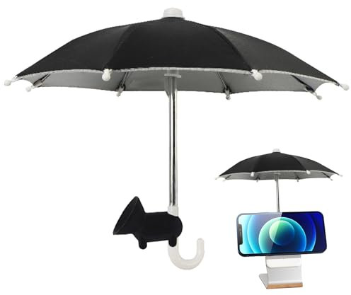 Paraguas de teléfono para el sol, luz solar directa y lluvia, protección UV, tela recubierta de plata con ventosa, protección solar para evitar sobrecalentamiento o contacto con el agua, Negro, Refer