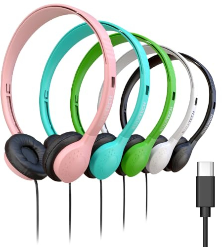 Kabelgebundene Kopfhörer, Leder, USB-C, On-Ear, kompatibel mit Telefon, Tablet, Laptop, PC für Schule, Online-Klasse, Meeting, Webkonferenz, Praxis, Test, Mix, 10 Stück