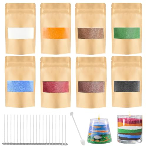shallyong 400g Sabbia per Candele, Cera per Candela a 8 Colori con 20 Stoppini, Kit per Candela di Sabbia, Granulato di Cera per Candele, Set Fai Da Te