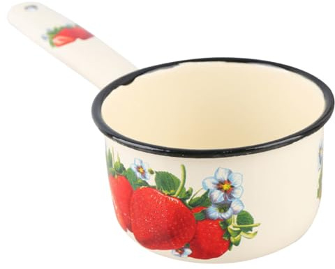LIGIGWASH Pentolino Smaltato per Latte Manico Lungo Protettivo Scaldalatte Portatile in Smalto Resistente Piatto per Riscaldamento Uniforme Adatto Cucina e Regalo per Amanti della Cucina