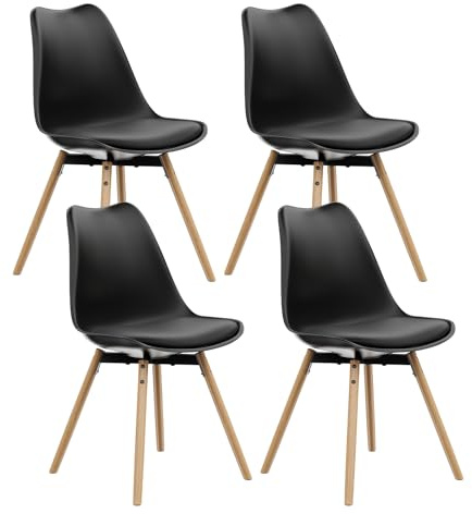 buybyroom Stühle Esszimmer 4er Set, Esszimmerstuhl Stuhl Esszimmer Essstühle für Küche Wohnzimmer Schlafzimmer Konferenzzimmer, Gepolstert Schalenstuhl Buche, Bequem und Einfach zu Reinigen, Schwarz