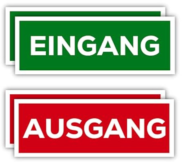 2x Eingang 2x Ausgang Aufkleber 21x7 cm Sticker Set mit UV Schutz für Außenbereich und Innenbereich für Tür Glastür Eingangstür Ausgangstür Büro Firma Wetterfest