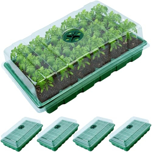 5Pcs Plastic Seed Module Trays with 200 Cells for Growing Seedling Starter,Humidity Adjustable Propagators with Lids for Plant Germination,Durable Seed Starter Kit for Greenhouse Garden Home Seedling