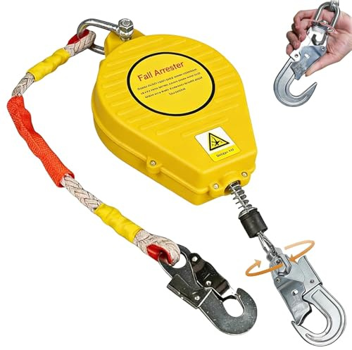 10m/15m/20m Höhensicherungsgerät mit 360° Selbstsicherndem Haken | Absturzsicherung Dachdecker für Dach und Arbeiten in der Höhe, 150kg Auffanggurt Absturzsicherung Einziehbar （Gelb, 10m）