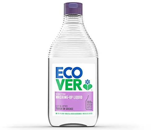 Ecover Washing Up Liquid Washing Up Soap, Tough on Grease and Grime, Fresh Lily & Lotus Scent, 1 x 450 ml