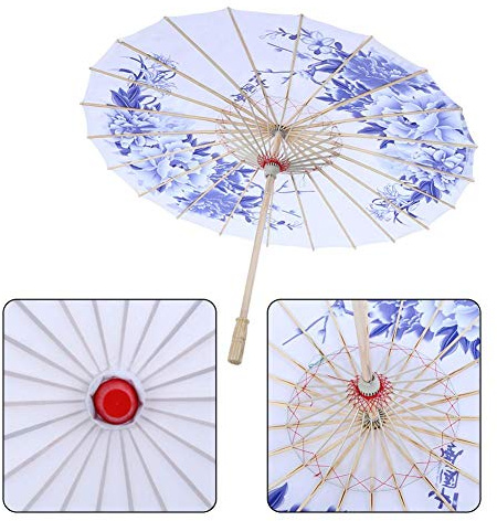 Diyeeni Chinesischer Traditioneller Sonnenschirm, Handgemachte Regenschirm, Geöltem Papier Regenschirm, Holzgriff 55cm, Wunderbares Kostüm Tanz Fotografie Kunst Zubehör Party (Blau)