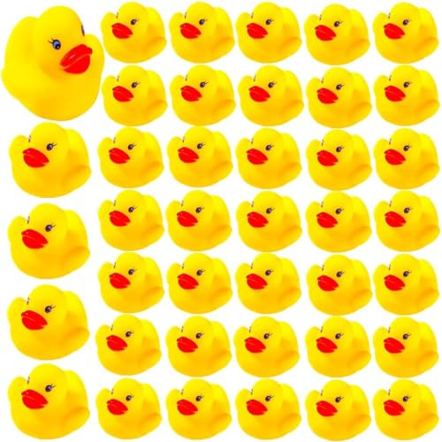 DZTIAN 51-Pieces Float & Squeak Mini Rubber Duck Baby Bath Ducky Sound ShowerToys for Kids Celebrate The Joy of The Children