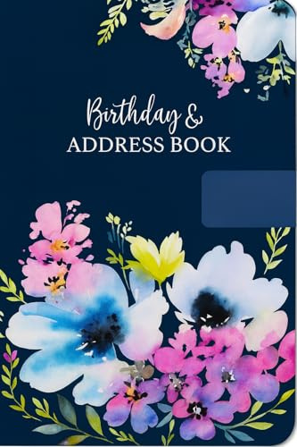 Tallon Carnet d'adresses et d'anniversaire format A5 en satin bleu marine avec fermeture magnétique Motif floral 21 x 15 cm