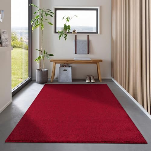 Carpetsale24 Teppich 200x290 cm Rot, Kurzflor, Einfarbig, Modern, Rechteckig, Pflegeleicht, rutschfest, Wohnzimmerteppich für Schlafzimmer, Esszimmer, Büro