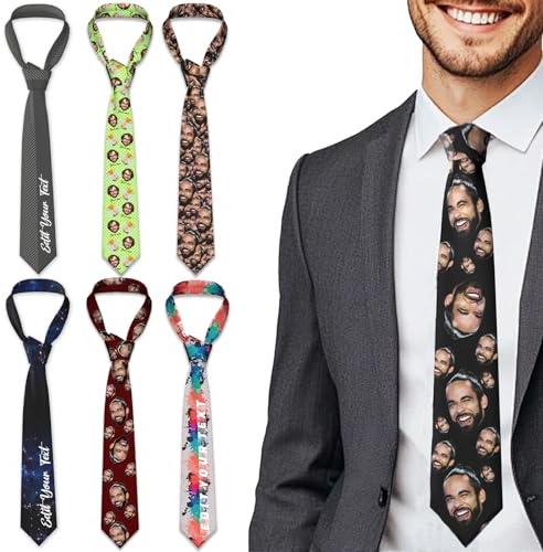 Aokizkdzsw Benutzerdefinierte Krawatte, Personalisierte Foto-Krawatte, Lustige Krawatten, Geschenke für Jungen, Männer, Väter zum Valentinstag oder Vatertag, Lustiges Gesicht