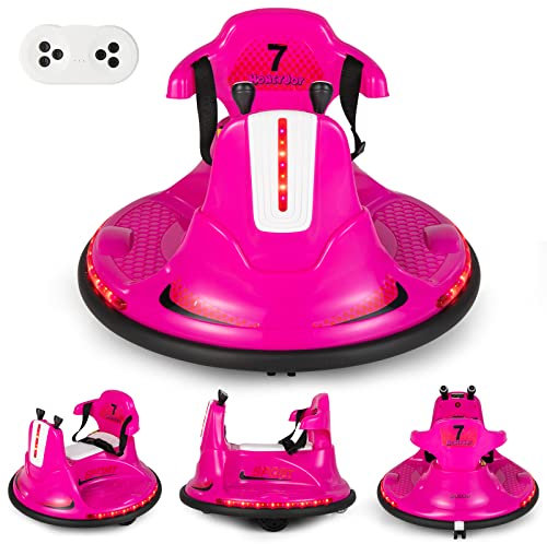 COSTWAY 6V Aufsitz Kinder Autoscooter 360 Grad Rotation & Vorwärts- und Rückwärtsfunktion, Bumper Car mit Musik ｜ bunten LED Lichtern ｜ Hupen ｜ Geschichten ｜2,4 GHz Fernbedienung, 3-6km/h (Rosa)