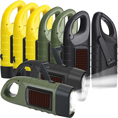 Leelosp Linterna de manivela de 9 piezas con energía solar para emergencias, dinamo recargable, luz LED de supervivencia para deportes al aire libre, senderismo, camping (negro, verde, amarillo)