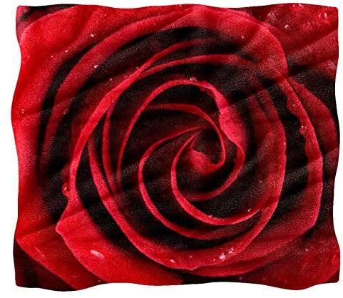 Fleece-Überwurfdecke für Couch, Sofa oder Bett, gemütliche, weiche Decken, rote Rose, Blume mit Wassertropfen