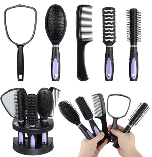 LALAFINA 5pcs Hair Comb Set Anti Static Detangling Brush Purple | Plastic, purple, 5pcs (4 combs + 1 mirror), anti-static, smooth teeth, 22x10x1cm, lightweight, for home/travel/salon