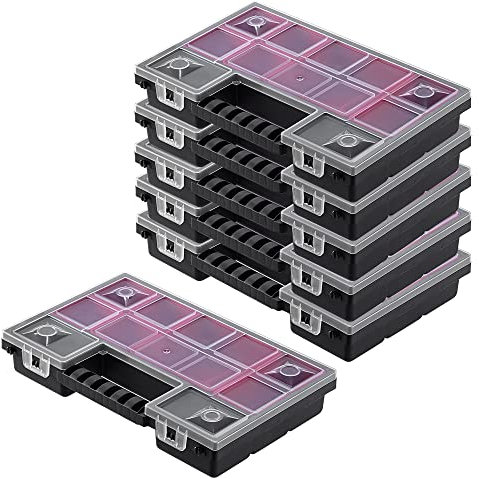 KADAX Organizzatore, cassetta degli attrezzi in plastica, rivista di piccole parti con coperchio trasparente, rivista di piccole dimensioni in diverse dimensioni, scatola (28 x 18 cm/6 pezzi)