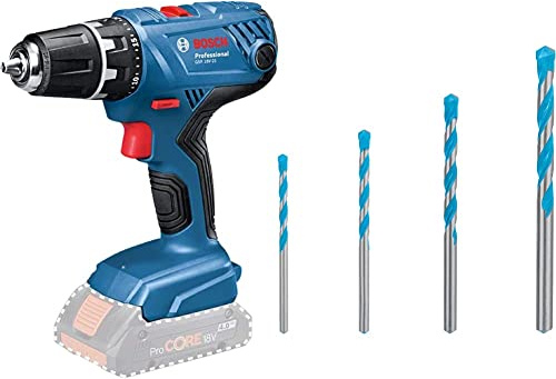 Bosch Professional 18V System Akku Bohrschrauber GSR 18V-21 (ohne Akkus und Ladegerät, im Karton) + 4x Expert CYL-9 MultiConstruction Bohrer Set (für Beton, Ø 4-8 mm, Zubehör)