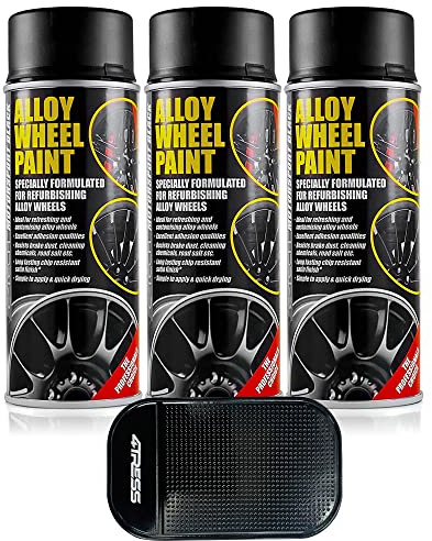 4TRESS E-Tech 3 x 400ml Motorsport Black Chip Resistant Alloy Wheel Spray Paint Non Slip Car Dash Mat