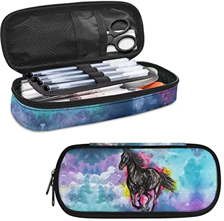 HELLHERO Trousse à crayons pour adultes et enfants avec emplacements pour stylos, cheval, 8.8 x 1.7 x 4.1 inches, Pochette à monnaie