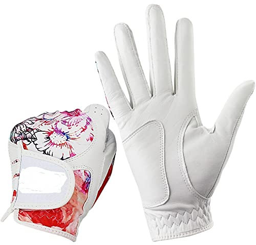 DUNSBY Golf Handschuh Pack 1 Paar Golfhandschuhe Frauen Links und rechts Echtes Leder Lycra rutschfeste Bunte Stoff Atmungsaktive weiche Sporthandschuhe Golfhandschuhe (Size : 19 Medium)