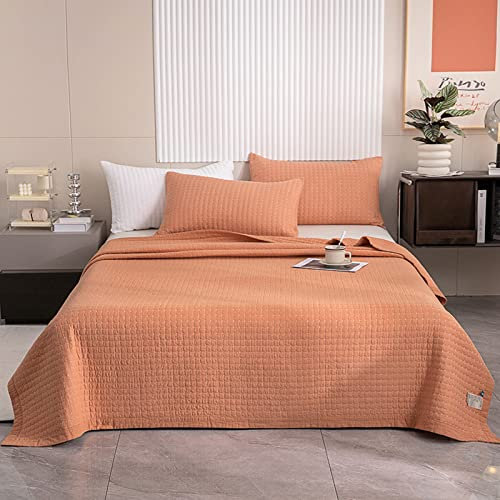 XIUWOUG Tagesdecke Bettüberwurf Set,Waffelpique 100% Baumwolle, Leichte Wohndecke Baumwolldecke Bett-Überwurf, Sofa-Überwurf, Couch-Überwurf,Sofa Decke,Orange,230x250