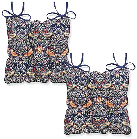 Harrison Cropper Seat Pads for Dining Chair William Morris Strawberry Thief Chair Pads with Straps, Set of 2 (Navy)