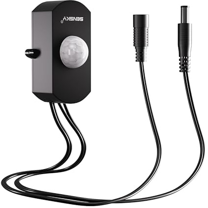 SENSKY Mini PIR-Bewegungsmelder Präsenzmelder, dimmbar mit Lichtsensor, Schwarz | DC 12V–24V, 3A | Für LED-Beleuchtung in Küchenschränken, Vorratskammern und Schränken
