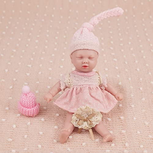IVITA Mini Full Body Silicone Reborn Baby Doll - Handmade Soft Newborn Girl (WG1577-16cm-125g)