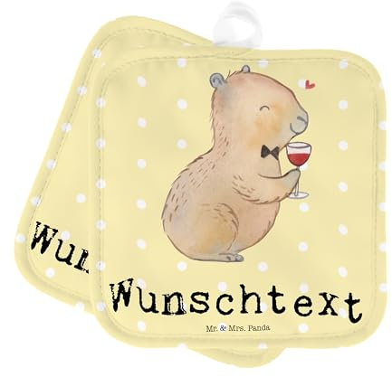 Mr. & Mrs. Panda Personalisierte Topflappen Capybara Wein - Geschenke, Topfuntersetzer, Geschenk für Weinkenner, Namensaufdruck, Liebe Zum Spruch, Lustige Sprüche, Zeichnung, Personalisiert, Set